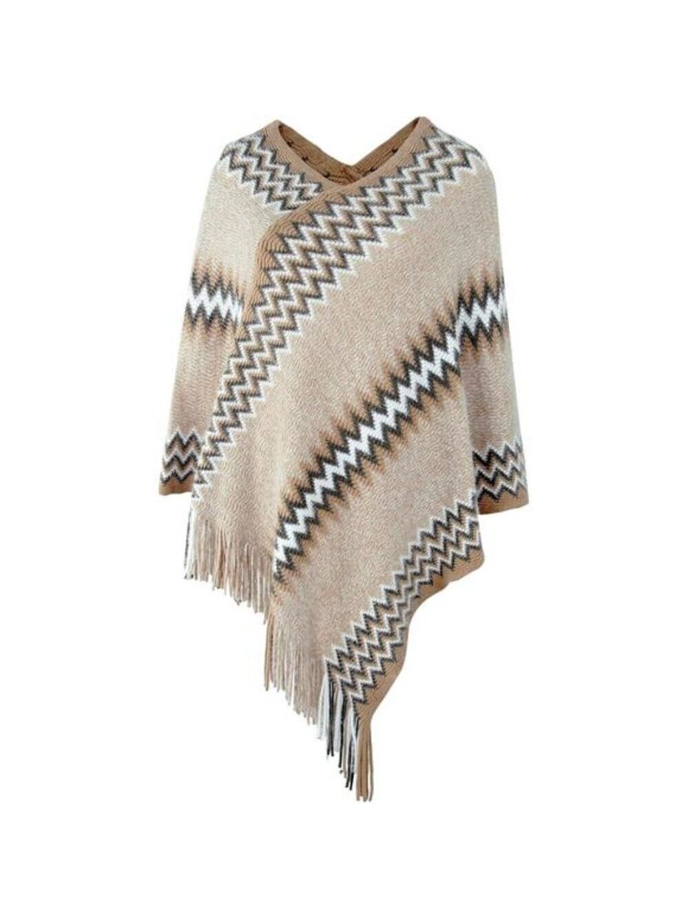 Womens Poncho Sweater Batwing Knit Tassel Soft Warm Pullover Wrap Cape One Size
